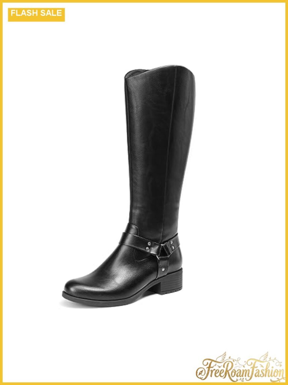 Faux Leather Knee High Motorcycle Boots with Elastic Panel Side Zipper